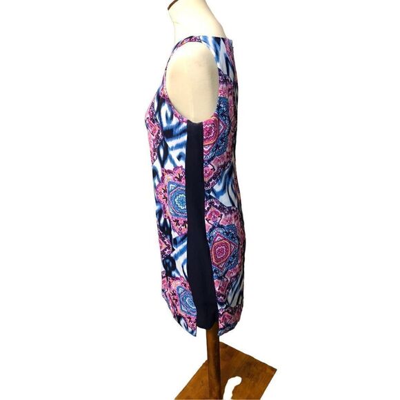 Vince Camuto Blue Pink Medallion Geometric Print Sleeveless Shift Dress Size 6 - Picture 3 of 9